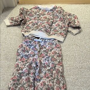 Pink and Cream Floral Pajama Set with Long Sleeves